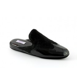 men's slippers BURLINGTON black patent and black pony